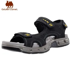 GOLDEN CAMEL Men's Leather Sandals Outdoor Sports Hiking Sandal Summer 2023 Open Toe Adjustable Straps for Water Beach Shoes