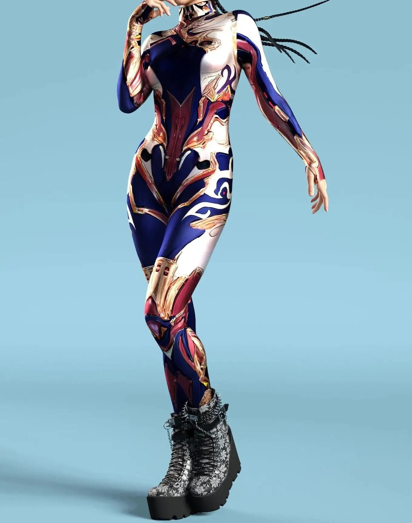 Cooles mechanisches Rüstungs-Cosplay-Kostüm für Frauen, Punk-Bodysuit, elastischer Jumpsuit für Feiertagspartys, ausgefallene Aerial-Yoga-Auftritte, Catsuit – Detail 28