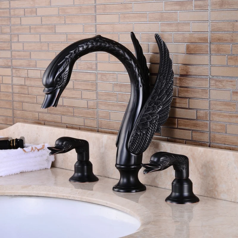 

BECOLA Oil Rubbed Black Bathroom Faucet Luxury Golden Brass Swan Spout Sink Mixer Tap B-11000H