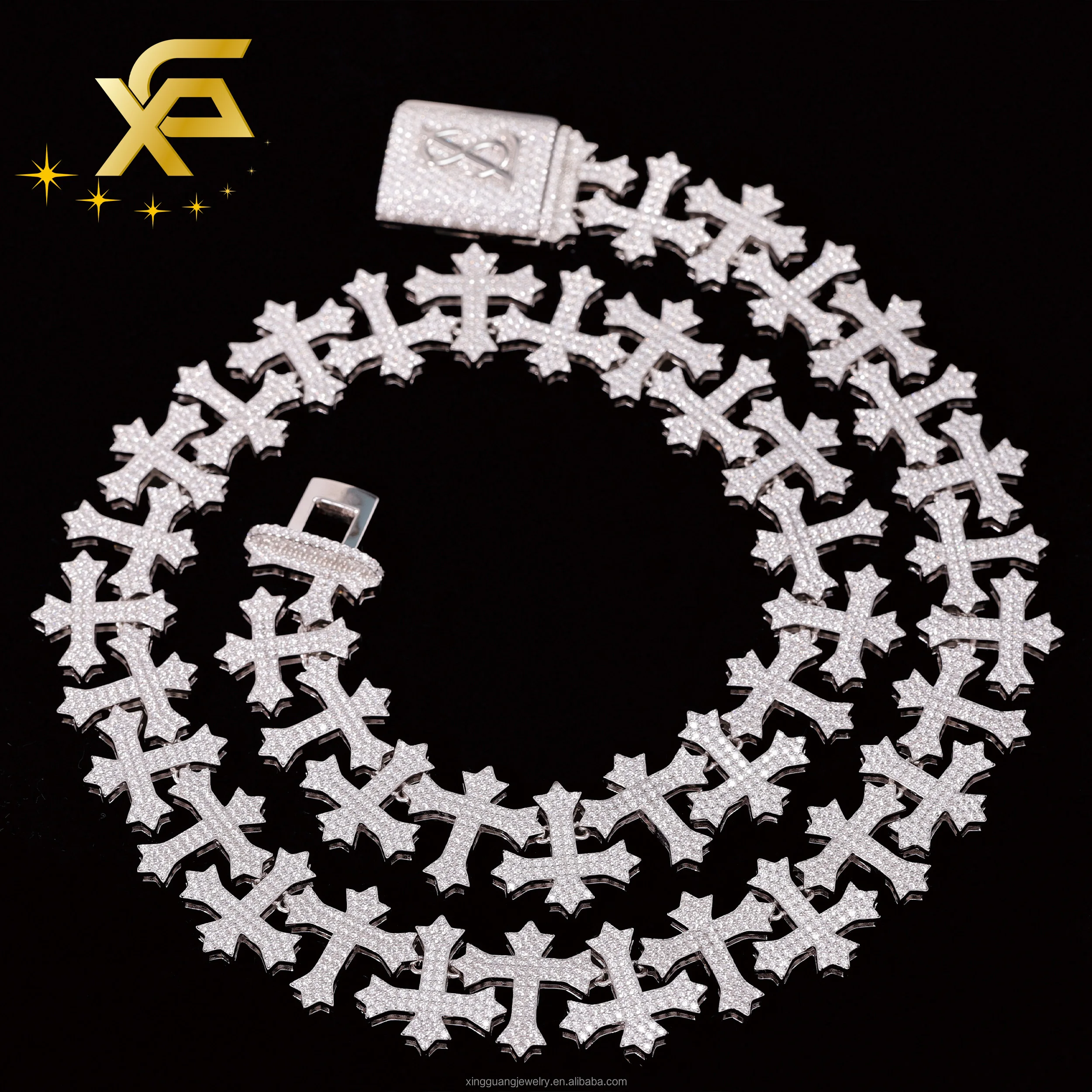 Style Popular Big Size Cross Shape Moissanite Cuban LInk Chain 20mm S925 Silver Hip Hop Necklace VVS Moissanite Rapper Chain.