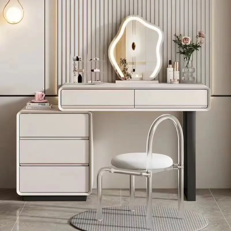 Semplice cassettiera per camera da letto in stile crema di lusso leggero in legno massello integrato