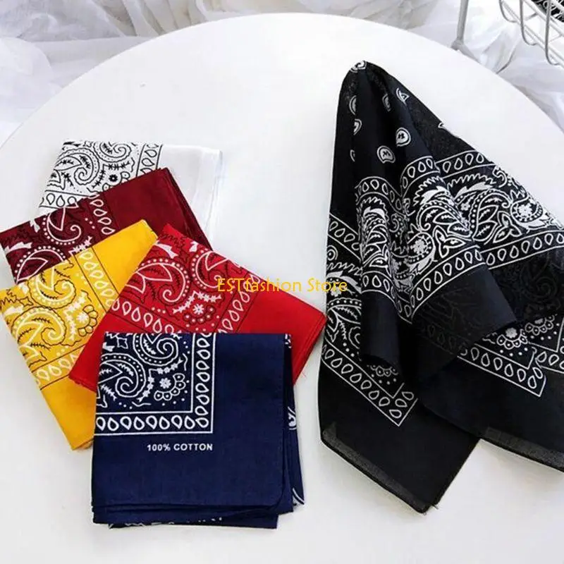 

Y5GC 58x58cm Korean Women Cotton Square Bandana Ethnic Geometric Paisley Floral Print