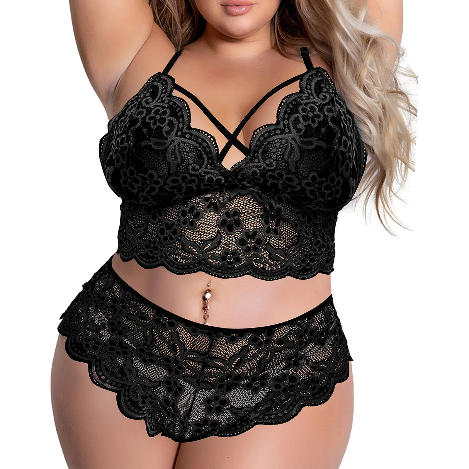 

Sexy Fashion Lace Lingerie Underwear Sleepwear Steel Ring Pajamas Garter Solid Fashion Sexy Lace Thong Bra & Brief Sets Pajama