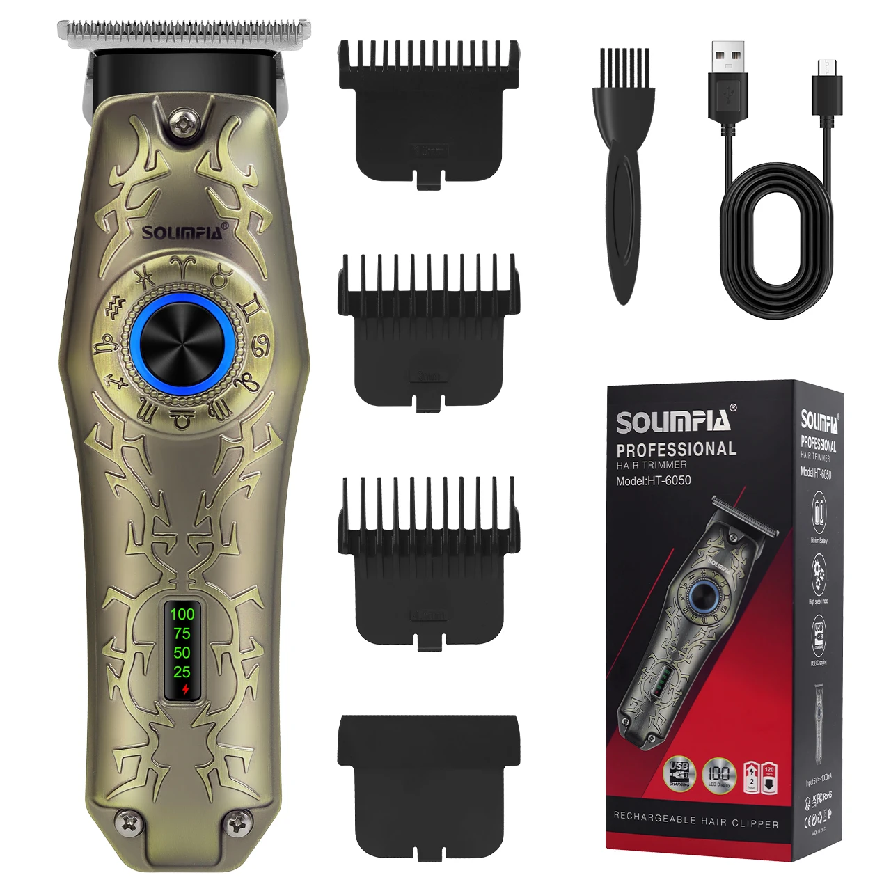

Solimpia Hair Clipper USB Rechargeable Men‘s Beard Trimmer Cordless Trimmer for Home Use 0mm 120min Grooming Kit Wet/Dry
