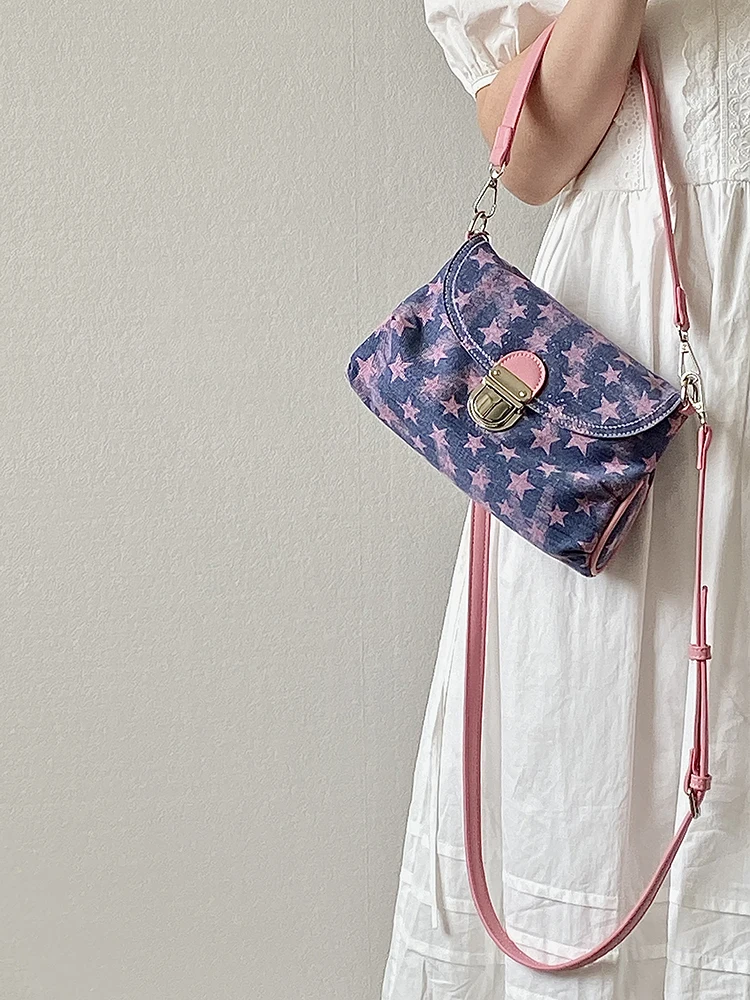 

Women Handbag and Crossbody Bag for Four Seasons Star Print Fashion Design 2025 New Style All Match Pink and Blue