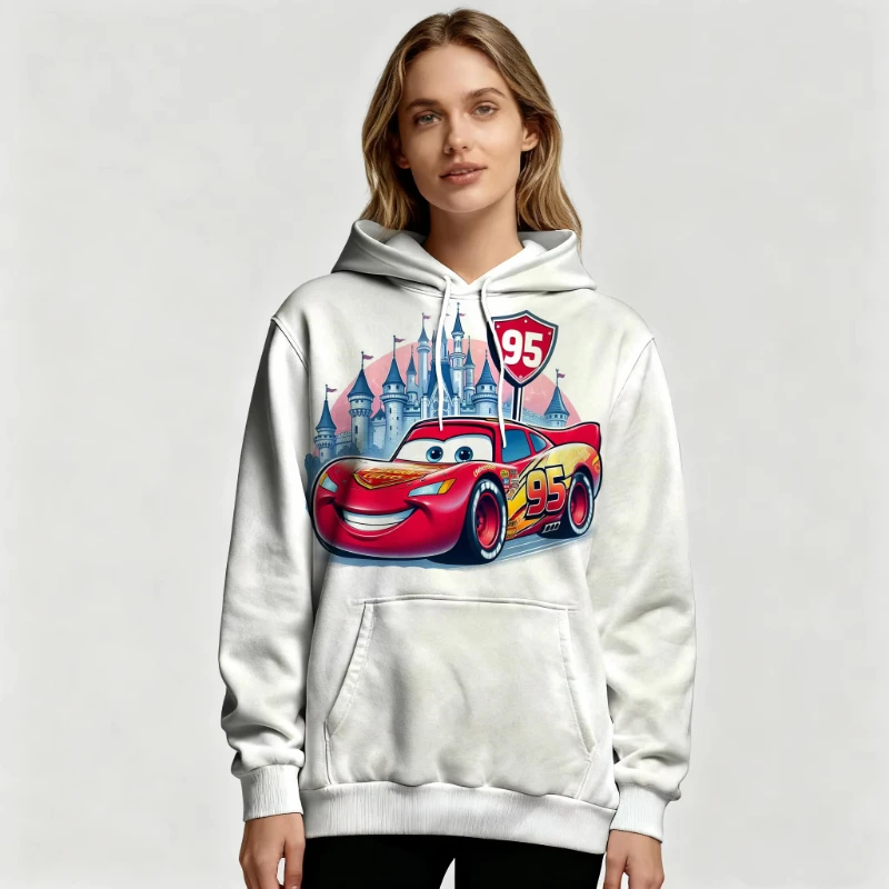 Felpa con cappuccio Disney Lightning McQueen da donna nuova Felpa casual con design modello da corsa retrò autunno/inverno comoda e calda