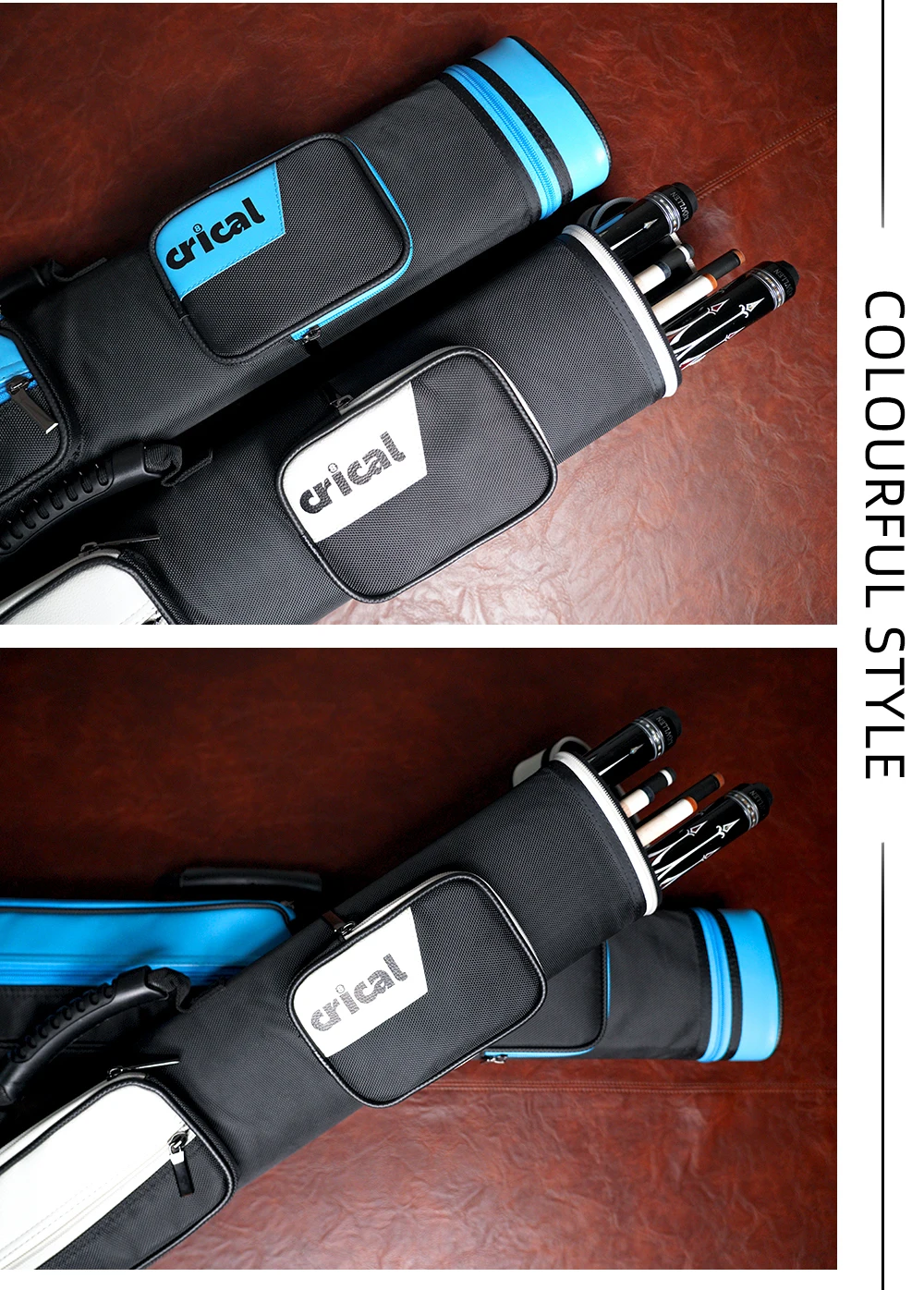 Billardqueue-Etui 2x4 2 Queues 4 Schaftenden Oxford-Stoff PU-Leder Samtfutter Rutschfeste Basis Schultergurt Billard CRICAL – Detail 14