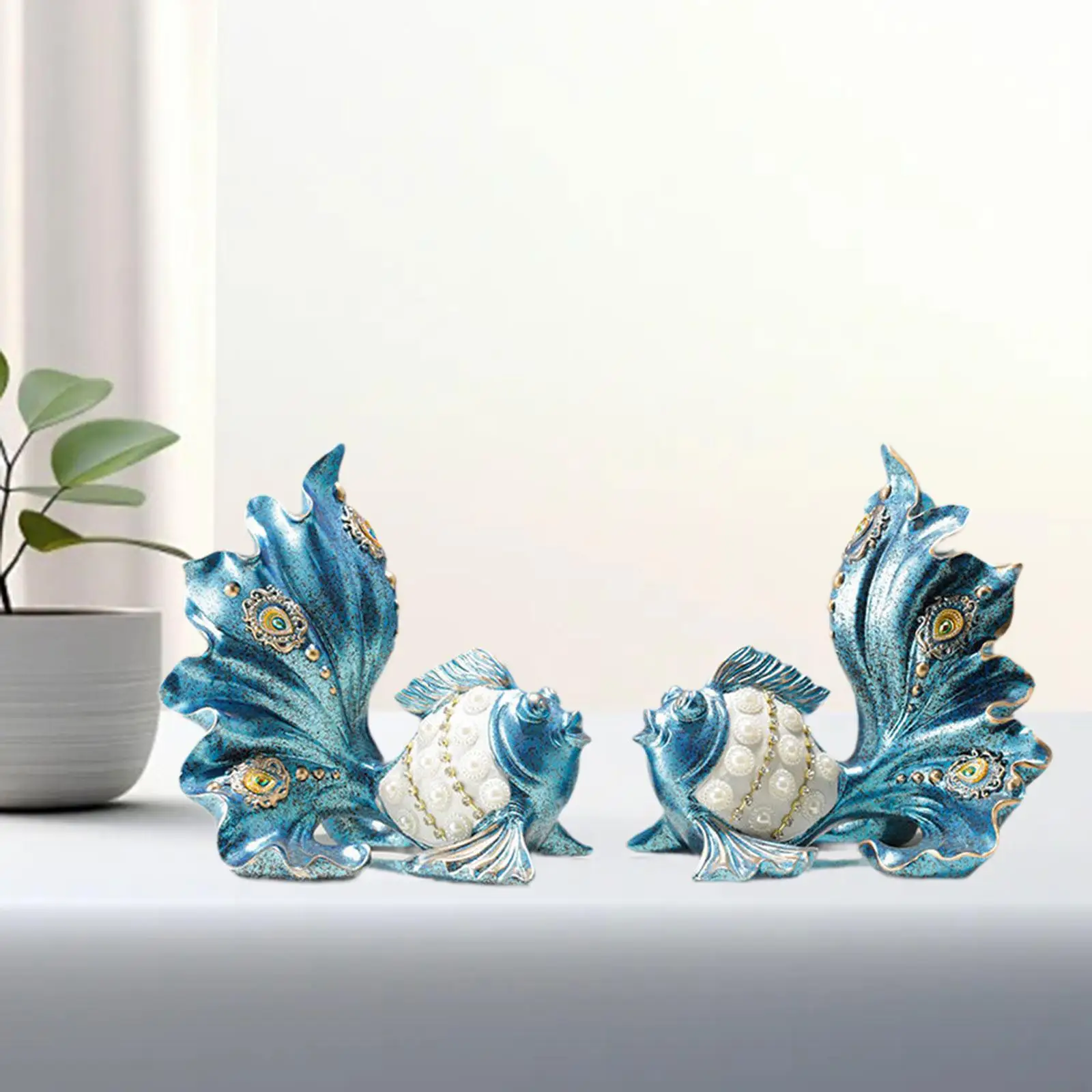 

2 Pieces Blue Fish Statues Home Decoration DIY Accessories Figurines Art