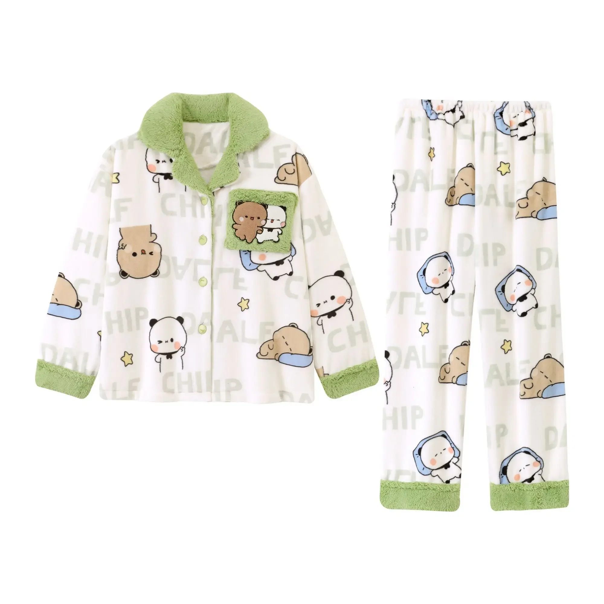 

Anime BUBU dudu Autumn winter plush Hooded pajamas suit for lady men thickened coral velvet warm men home clothes birthday gifts