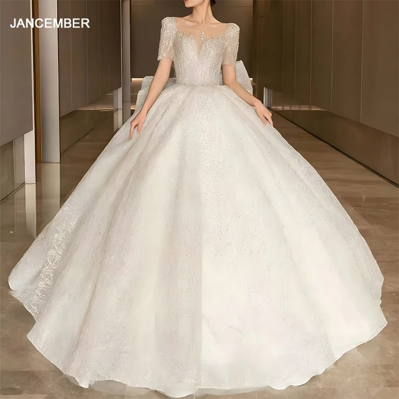 Jancember Flash Sale Princess Wedding Dress 2024 Organza Square Collar Ball Gown Bow Beading Sequins LSHT007 Vestidos De Novia