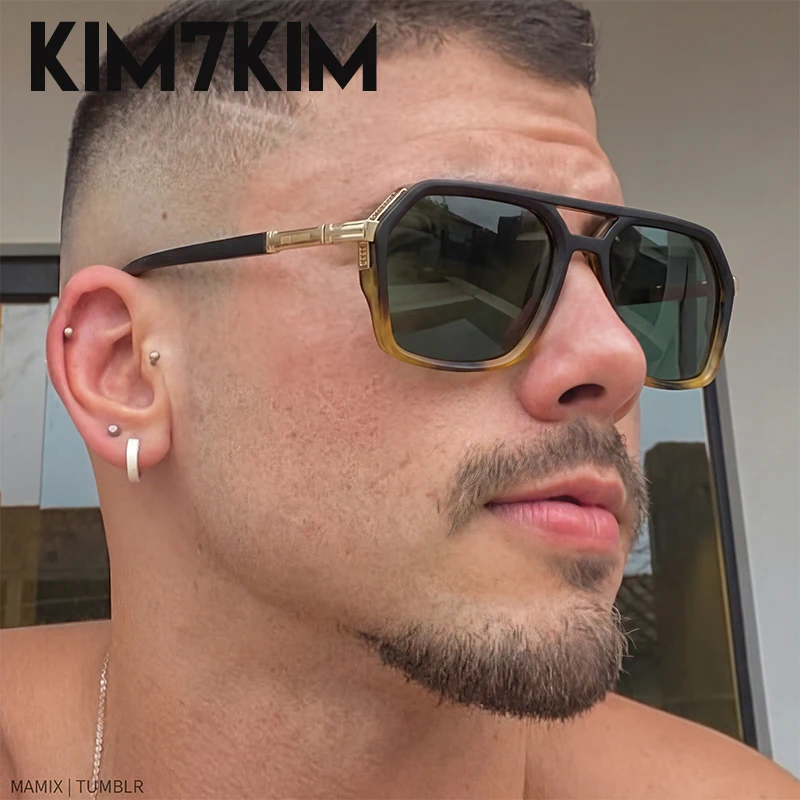 

2026 Retro Square Polarized Sunglasses Men Luxury Designer Double Bridge Driving Sun Glasses For Male Punk Trendy Eyewear Shades