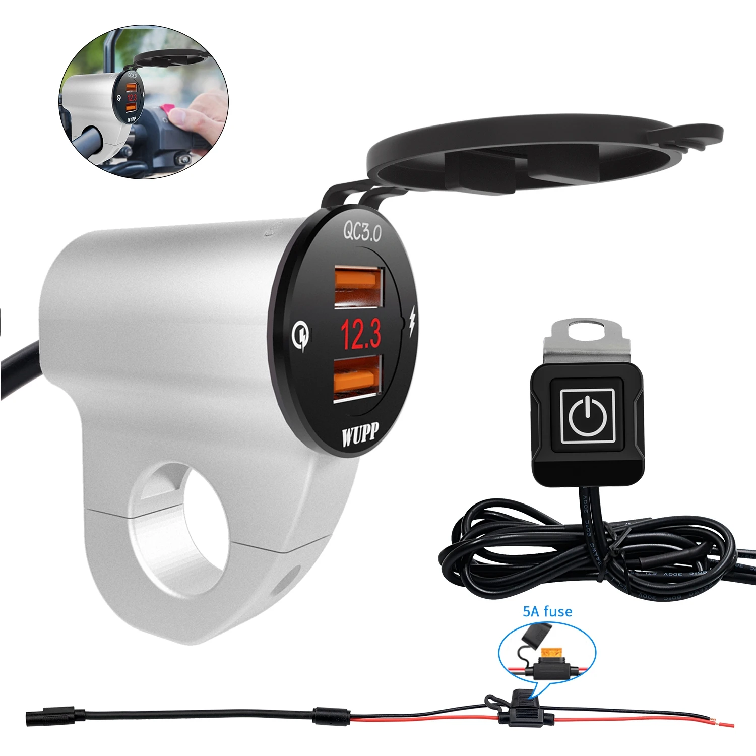 

Motorcycle Dual Usb Voltmeter Cell Phone Fast Charger With Switch Waterproof Socket Mobile Phone Plug Power Outlet For Moto