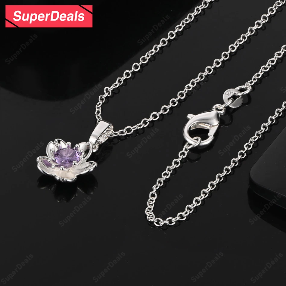 

Superdeals стерлингового серебра 925 пробы фиолетовый циркон цветок кулон ожерелье для женщин помолвка свадьба благородные роскошные изящные ювелирные изделия