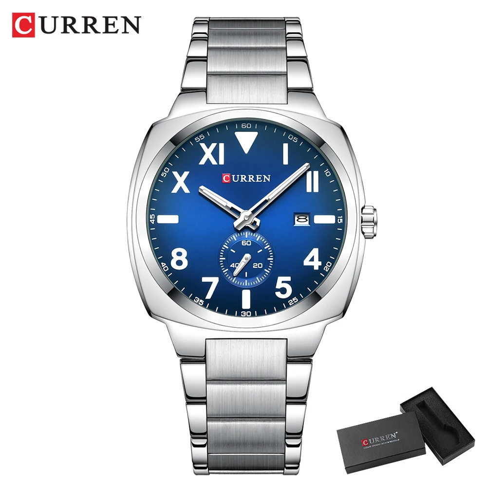 Curren Casual Fashion Markenuhren für Herren, einfache Quarzuhr mit leuchtenden Zeigern, Herren-Edelstahl-Armbanduhr mit Datum 7