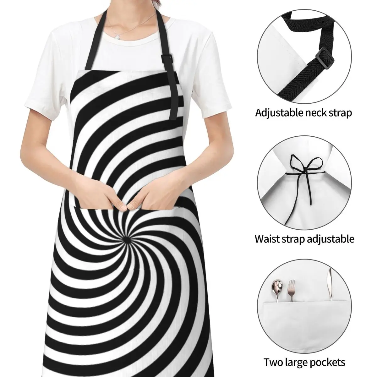 Black And White Adjustable Waterproof Apron with Pockets for Adults - Heavy-Duty Kitchen and Workshop Apron for Everyday Tasks