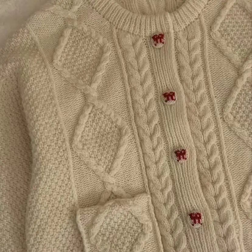 Knop met ronde hals Fried Dough Twists handvest met lange mouwen, luie, comfortabele zachte mohair trui lente herfst nieuw