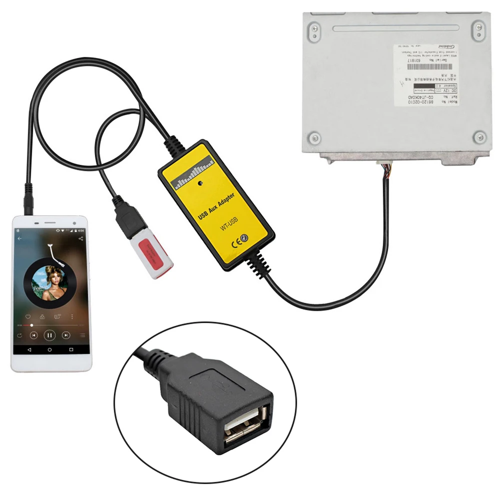 USB and AUX Audio Adapter for Toyota Cars with 5+7 Pin CD Changer Port Fit for Camry For Corolla RAV4 Highlander Altis