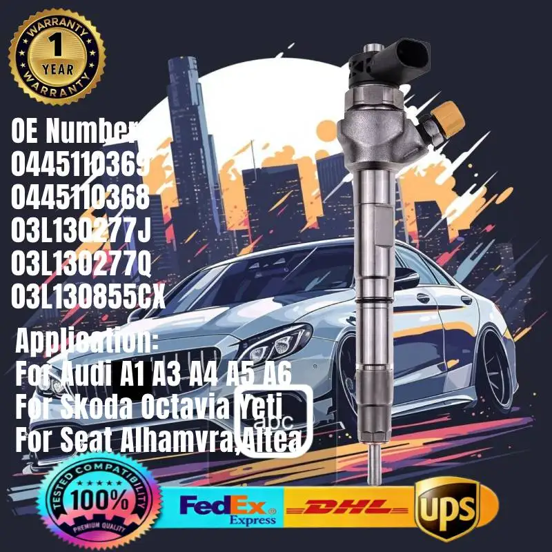 

0445110368 0445110369 03L130277J 03L130277Q 03L130855CX 0986435166 Fuel Injector for Audi A1 A3 A4 A5 A6 VW Golf Skoda Yeti 2.0