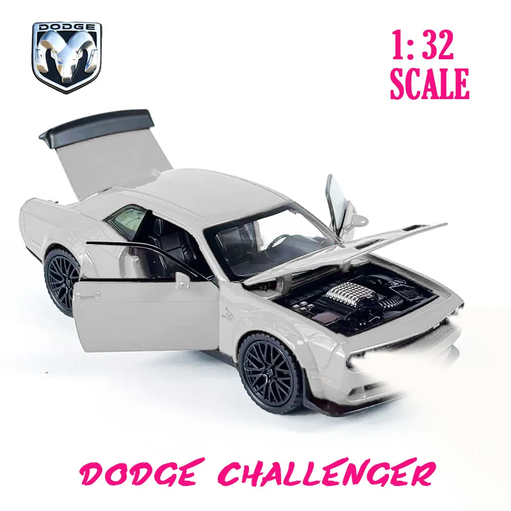 

Dodge Challenger 1:32 Diecast Pullback Muscle Car Model Repilca with Light Sound Scale Alloy Miniature Kid Boy Xmas Gift Toy a