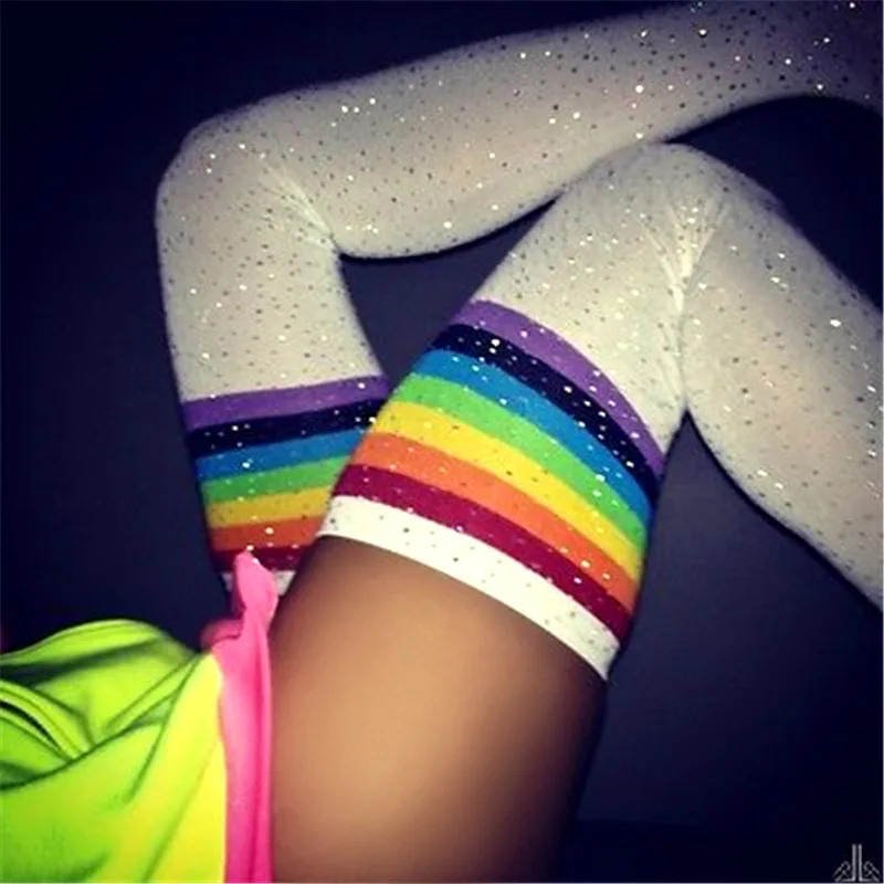Rhinestone Long Stockings High-Stockings Crystal Glitter Thigh High Stockings Over Knee Socks Striped Student\'s Nylon Stockings
