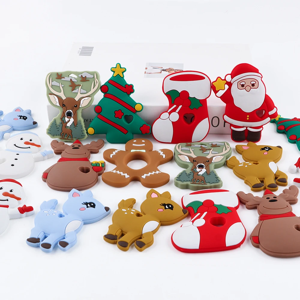 DIY 쥬얼리 목걸이 펜던트 등을위한 1pcs 만화 크리스마스 스타일 동물 실리콘 펜던트 수제 액세서리