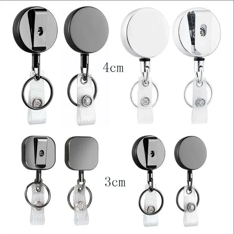 Retractable Metal Wire Keychain Pull Badge Reel ID Lanyard Name Tag Card Badge Holder Reels Recoil Chain Clips Outdoor Key Ring