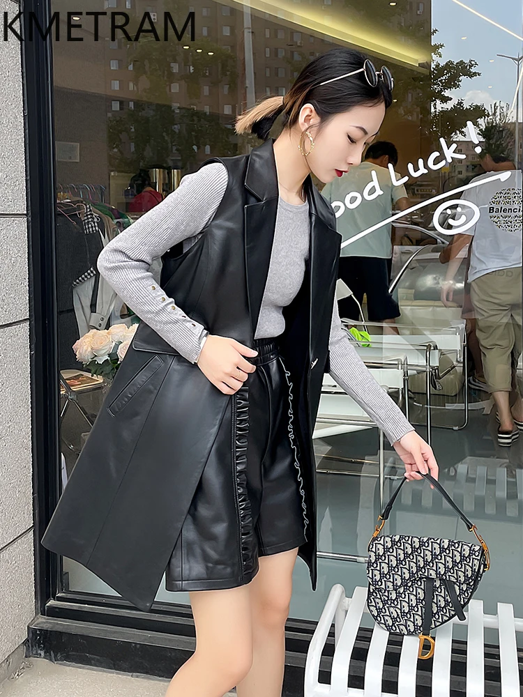 100 % obere Schicht aus Schaffell-Jacke für Damen, mittellang, ärmellose Weste aus echtem Leder, schwarze Mäntel, Herbstkleidung, 2025 Damen Ald Uten