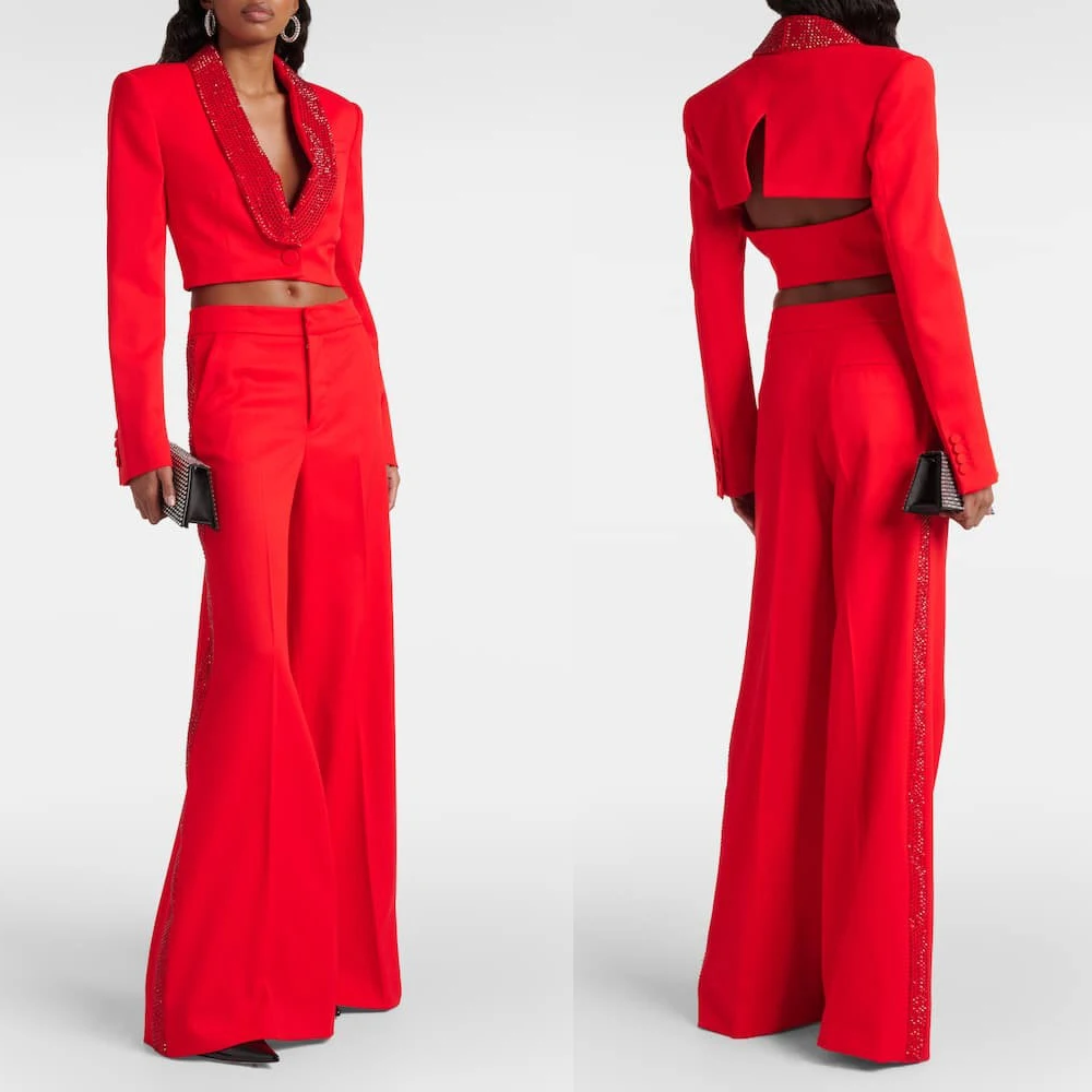 Women's Dresses Suit Gowns Elegant Appliques Peaked Lapel Jacket Coat And Pants For Female Satin 2 Pieces Suit Customized W510