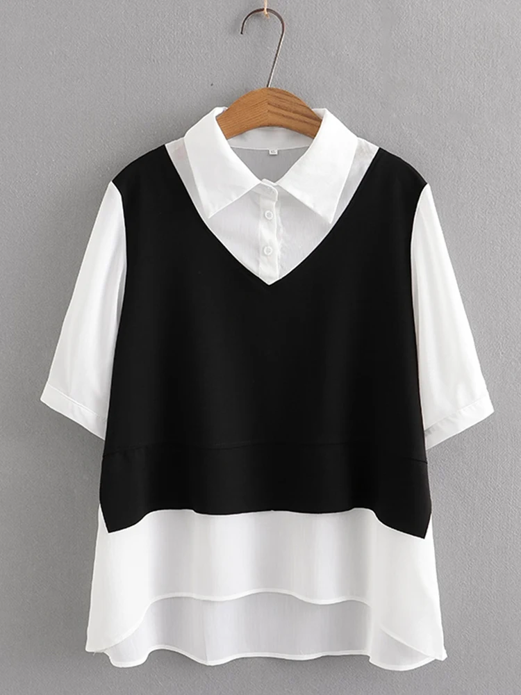 

Fashionable Short Sleeve Shirt Women's Summer New Design Sensation Belly Covering Top Korean Style Loose Fit Button Detail