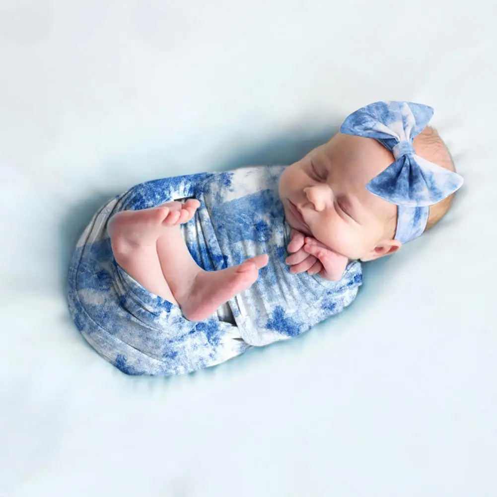 

2Pcs/Set Baby Swaddle Blanket Photography Prop Newborn Receiving Blanket with Headband for Baby Product