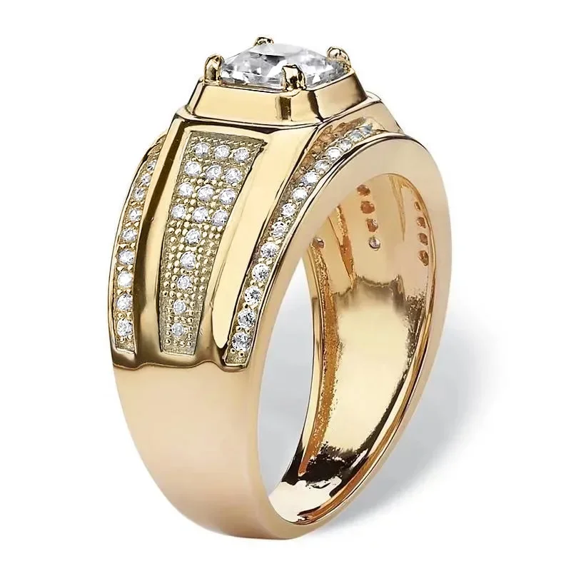 CAOSHI Fashion Gold Color Finger Ring for Men Luxury Bright Zirconia Jewelry for Engagement Ceremony Gorgeous Accessories Gift