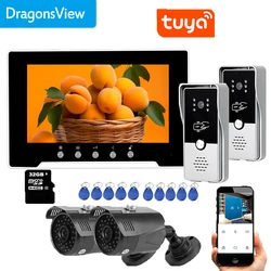 Dragonsvview 투야 스마트 비디오 문짝 폰 RFID 초인종 카메라, 홈 보안 CCTV 카메라용 터치 스크린 비디오 인터콤, 7 인치