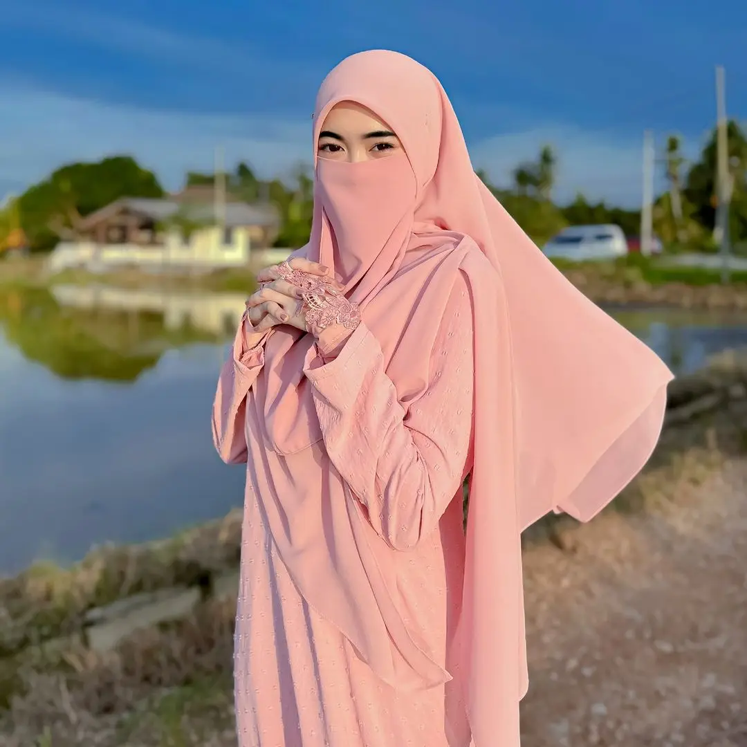 Premium Chiffon Hijab With Face Mask Wear Islamic Muslim Modest Breathable Hijabs