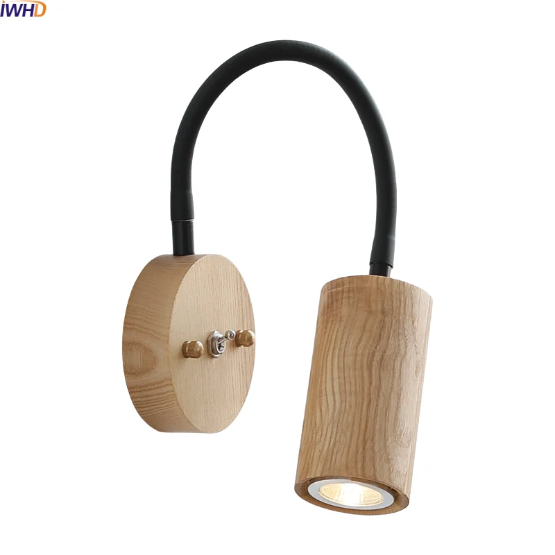 

IWHD Bedroom Bedside LED Wall Lamp Sconce Interior Stairs Lighting 30cm Black Hose Wood Bathroom Mirror Stair Light Fixtures