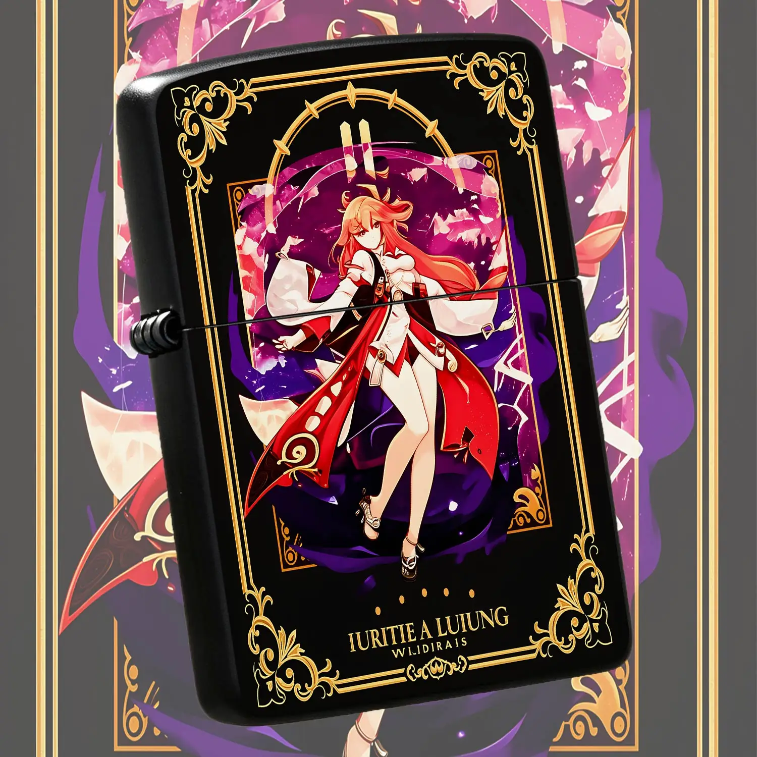 Vintage Gilded Frame Lighter With Anime Red-Haired Magical Girl Pattern Exquisite Collectible Decorative Ornament Ideal Present For Anime Lovers For Daily Use Gifting And Multiple Occasions Portable Stylish Unique Creat A Humorous And Inter