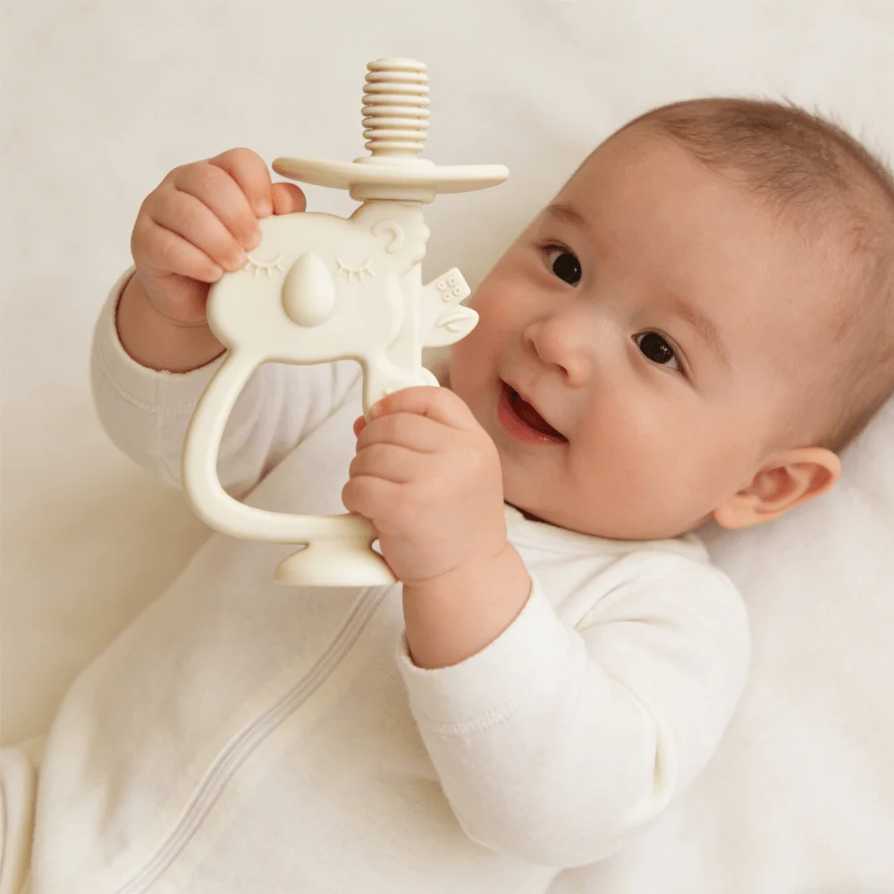 1PCS Cartoon Koala Baby Toothbrush Teether, Food-Grade Silicone Infant Teething Toy, Gum Massager for Babies