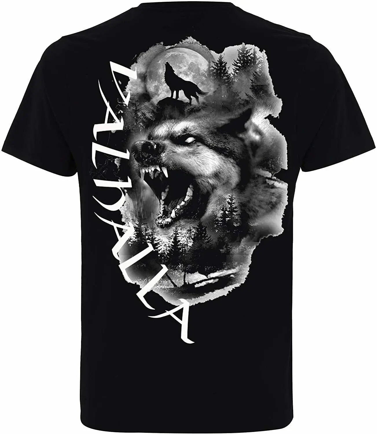 

2 Sides Printed Valhalla Walhalla Wolf Germanen Wikinger Fun T-Shirt Men's 100% Cotton Casual T-shirts Loose Top Size S-3XL