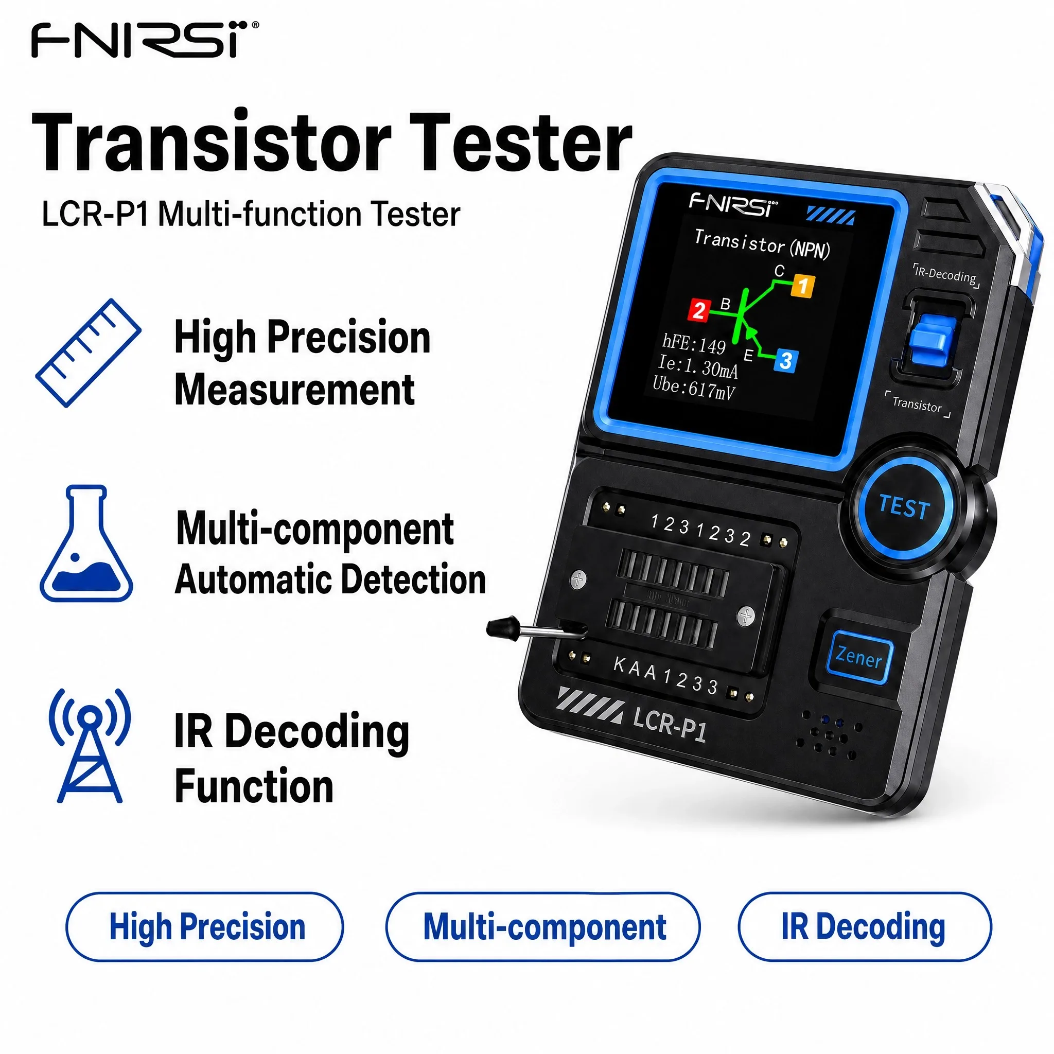 Transistor Tester LCR Meter Smart Auto Identification Infrared Decoder Zener Diode up to 32V 1.44
