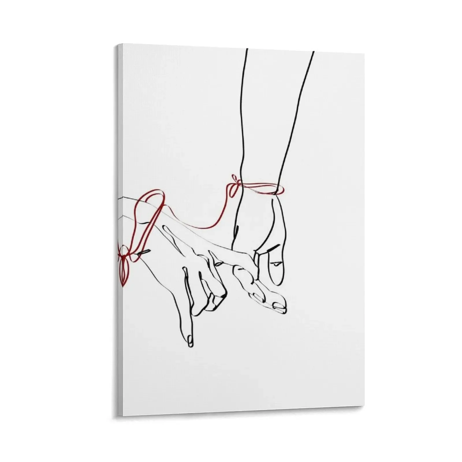 

Continuous line illustration of hands connected by the red string of fate. Illustration of touching with pointin Canvas Painting