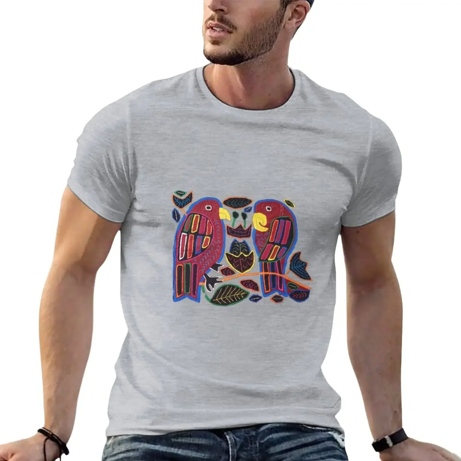 funnys sweat men clothing Mola de Panama Parrot design T-Shirt New Arrival Summer vintage Short Sleeve  Casual T-shirts