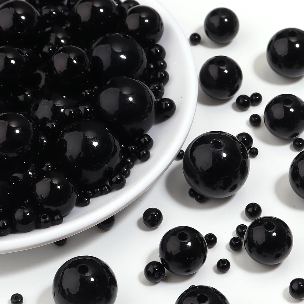 50-1000pcs 3/4/5/6/8/10/12mm Black ABS Imitation Pearl Beads With Hole Round Loose Bead For Jewelry Making DIY Necklace Bracelet