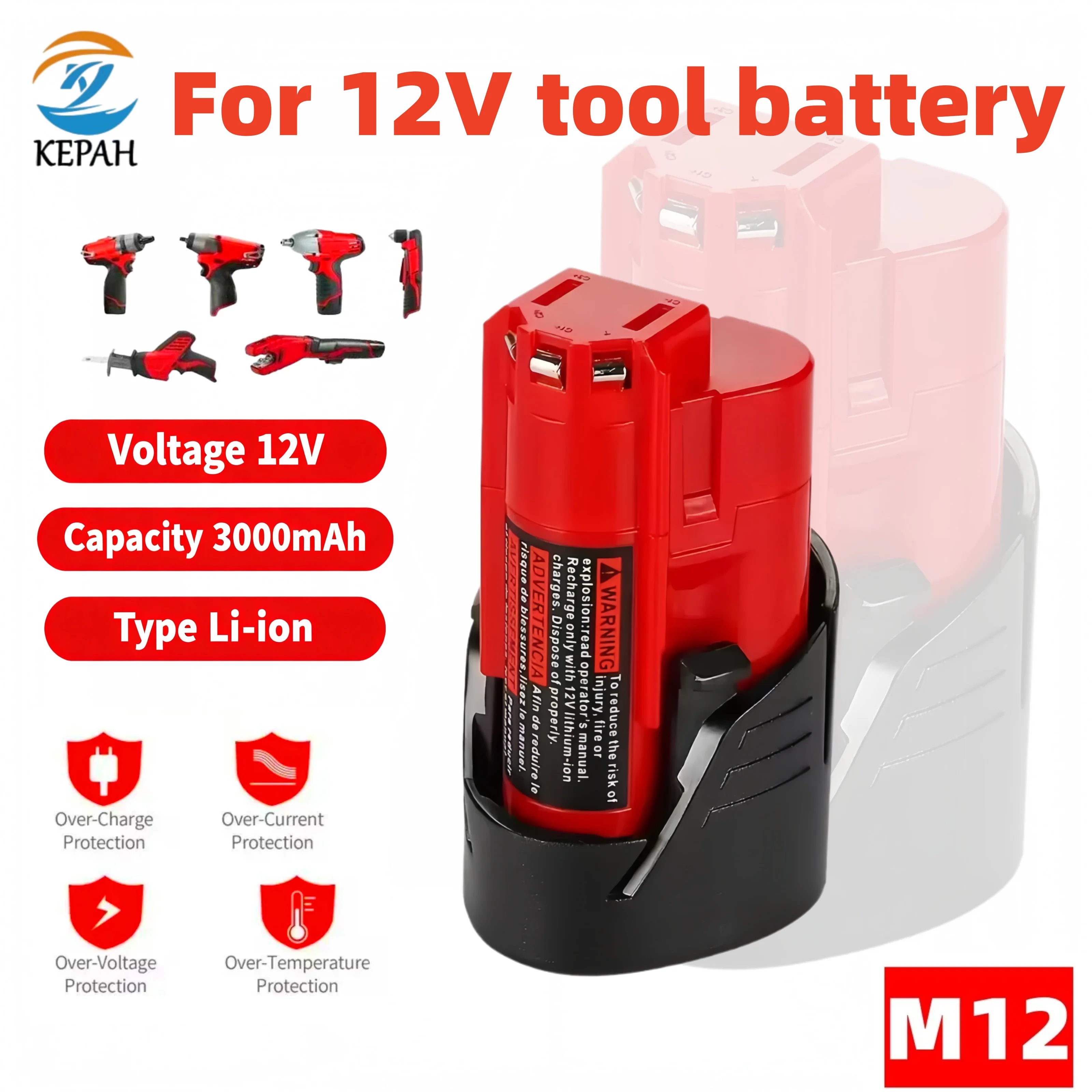 3.0Ah 12V For  M12 rechargeable lithium battery, suitable for cordless power tools. High strength power, long-lasting durability