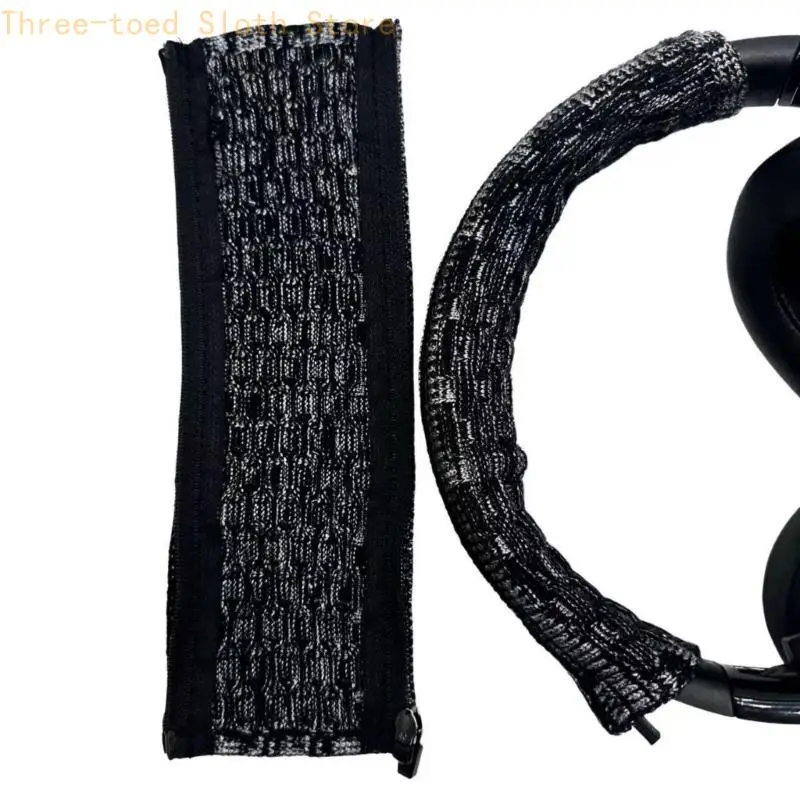 Kopfhörer-Kopfbandabdeckung für ATH MSR7 M50X, schwarze Strickhülle mit Reißverschlüssen E74A – Detail 4