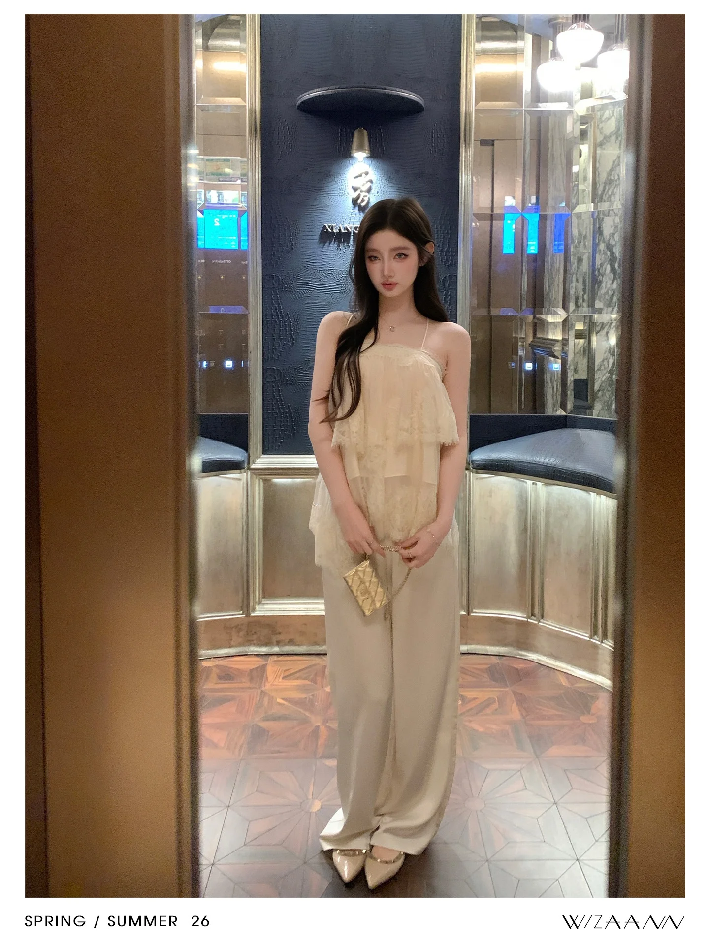 

WizAann Cool Sensation Drapey Pants Spring Commute Versatile Satin Drawstring Elastic Waist Straight Casual Pants