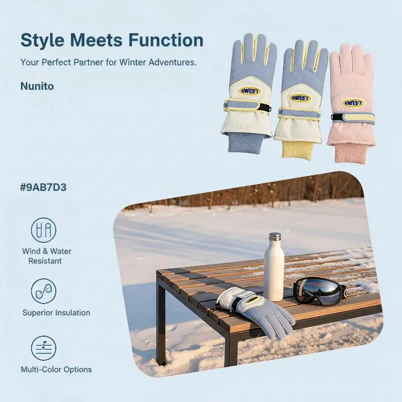 1 Paar süße, wasserdichte Winter-Skihandschuhe mit Touchscreen-Funktion, dickem Fleece-Futter und verstellbarem Handgelenksriemen zum Skifahren und Wandern – Detail 1