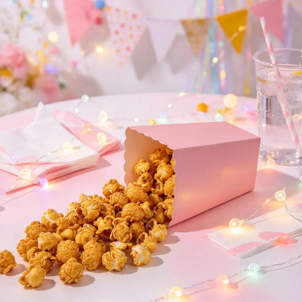 Pink Paper Popcorn Boxes Scalloped Edge Disposable Snack Treat Box For Birthday Wedding Movie Night Party Favor Candy Container