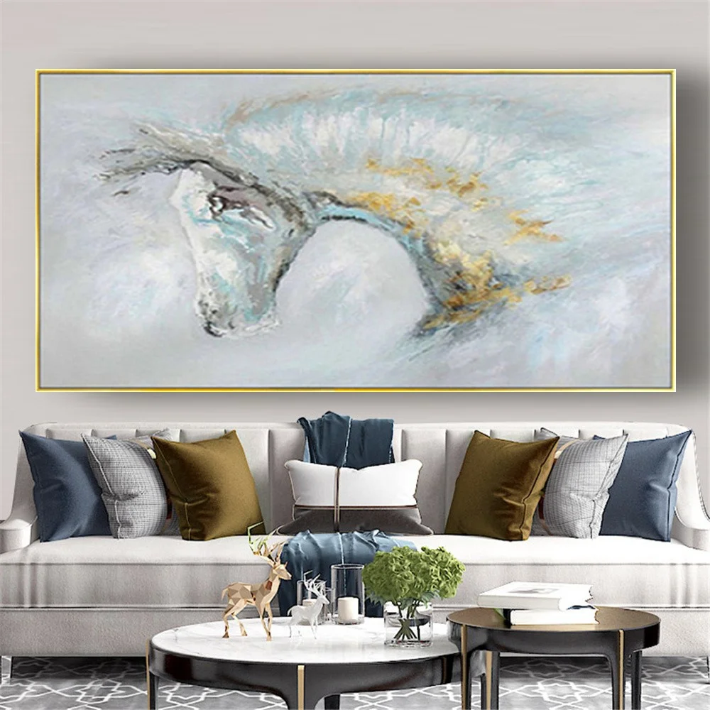 

Pop Nordic White Horse Oil Painting 100% Handmade Wall Art Animal Canvas Poster For Europe Cuadros Classical Home Decor Mural