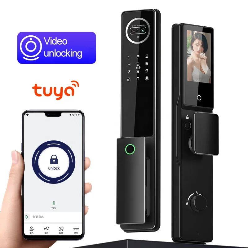 Tuya Wifi 3d Face Recognition Smart Door Lock With Camera Biometric Fingerprint Security Fully Automatic Smart Lock