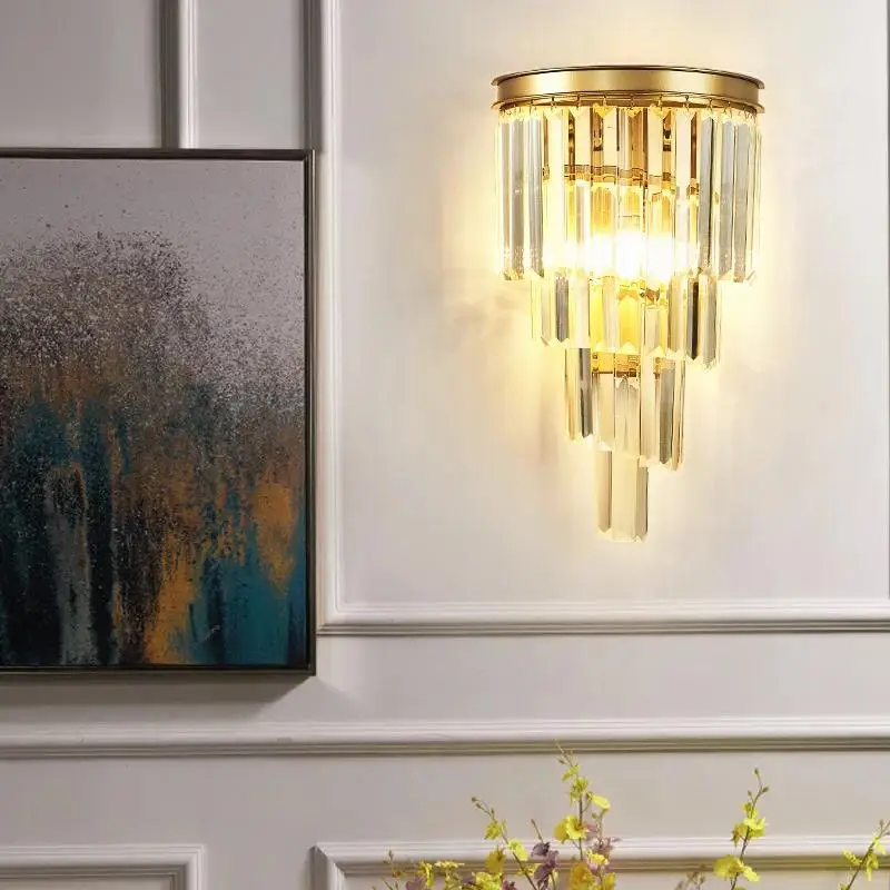 Luxury Multi-layer Crystal Wall Lamp Gold Black Modern Living Room Background Wall sconce Villa Bedroom Corridor decor Luminaire