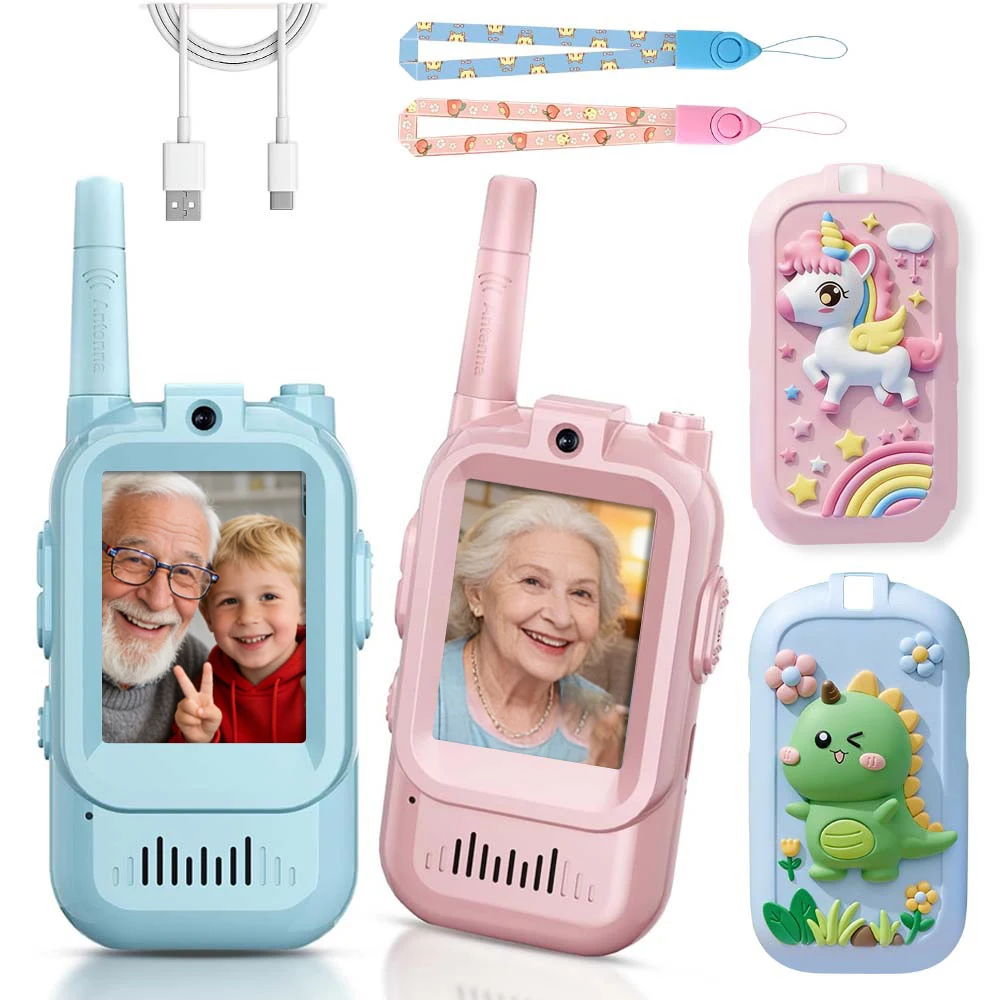 2 Walkie Talkies de Largo Alcance con Video Facetime para Niños, Recargables, Regalos para Niñas y Niños Pequeños de 3 a 12 Años